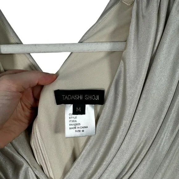 Tadashi Shoji Gold Sequin Maxi Dress Party Cocktail Wedding Guest Womens Medium - Picture 4 of 7